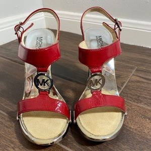 Michael Kors Fulton Red Patent Leather Heel Sandal